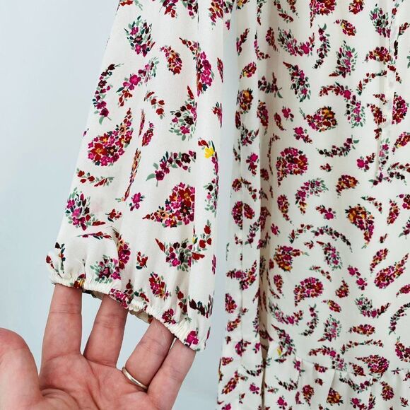 Old Navy Size Small Long Sleeve Tie Neck Cream & Pink Floral Paisley Midi Dress - Picture 5 of 10